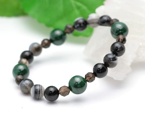 天然石 マラカイト 天眼石 スモーキークォーツ ブレスレット